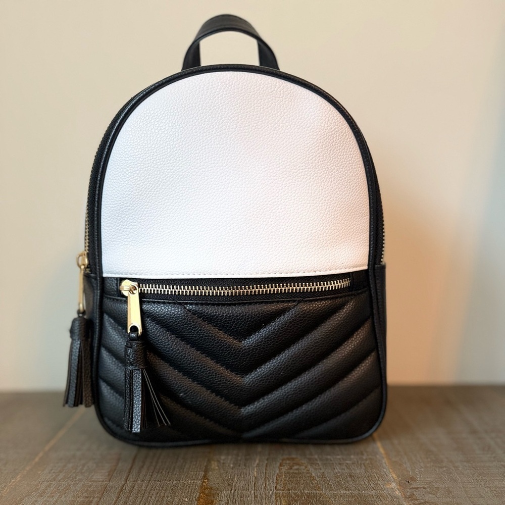 Claire's Black and White Color Block Mini Backpack
